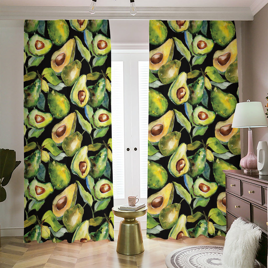 Watercolor Avocado Print Blackout Pencil Pleat Curtains