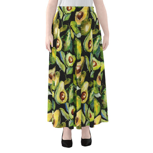 Watercolor Avocado Print Chiffon Maxi Skirt