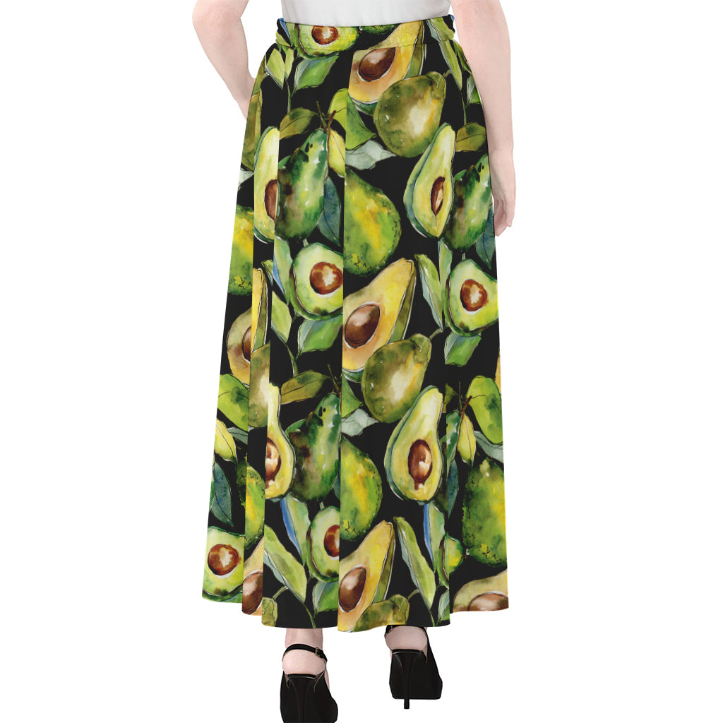 Watercolor Avocado Print Chiffon Maxi Skirt