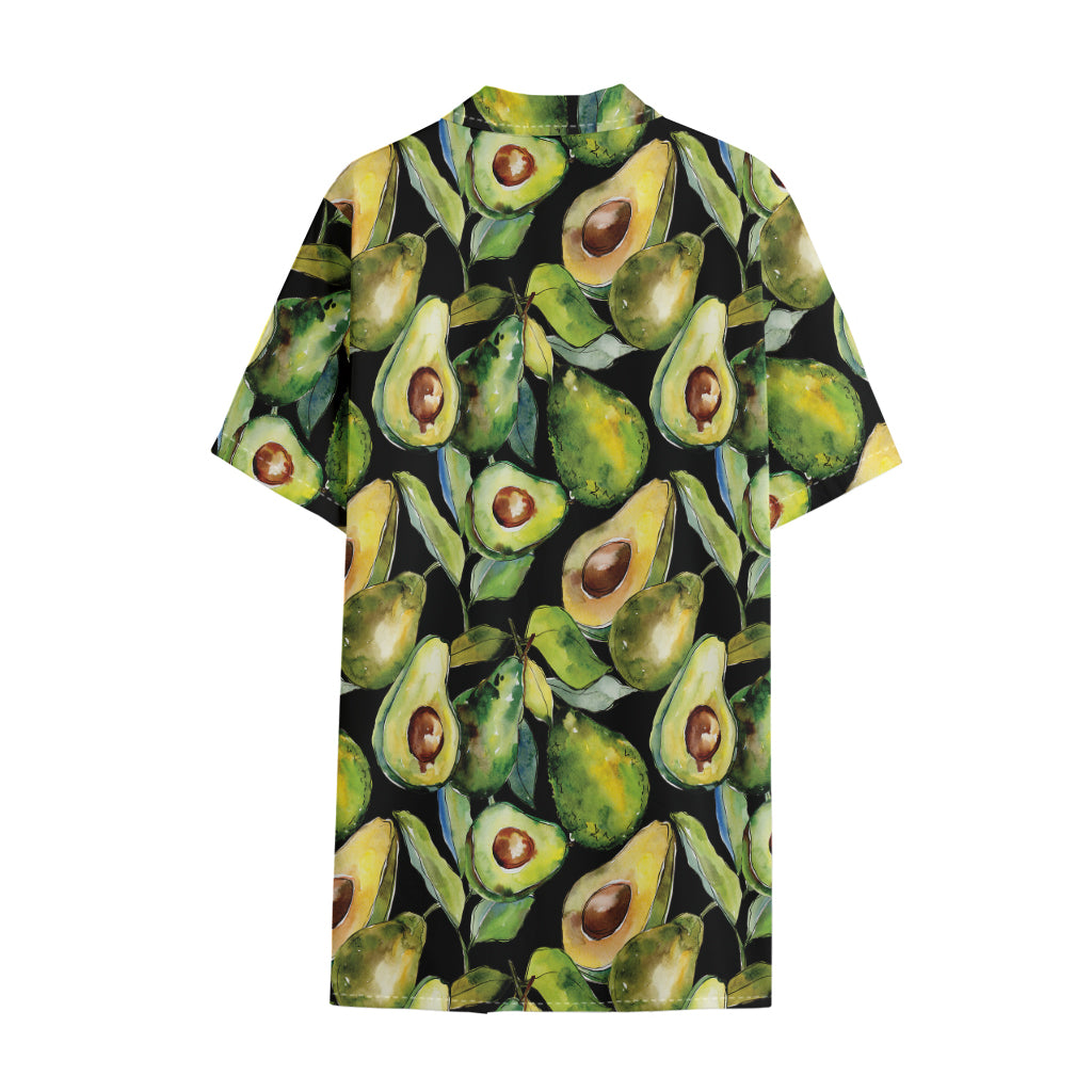 Watercolor Avocado Print Cotton Hawaiian Shirt