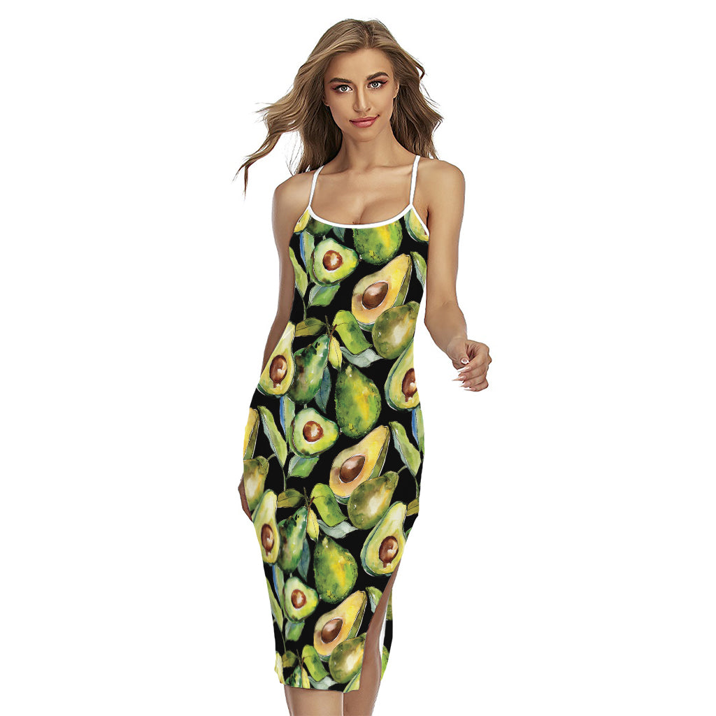 Watercolor Avocado Print Cross Back Cami Dress