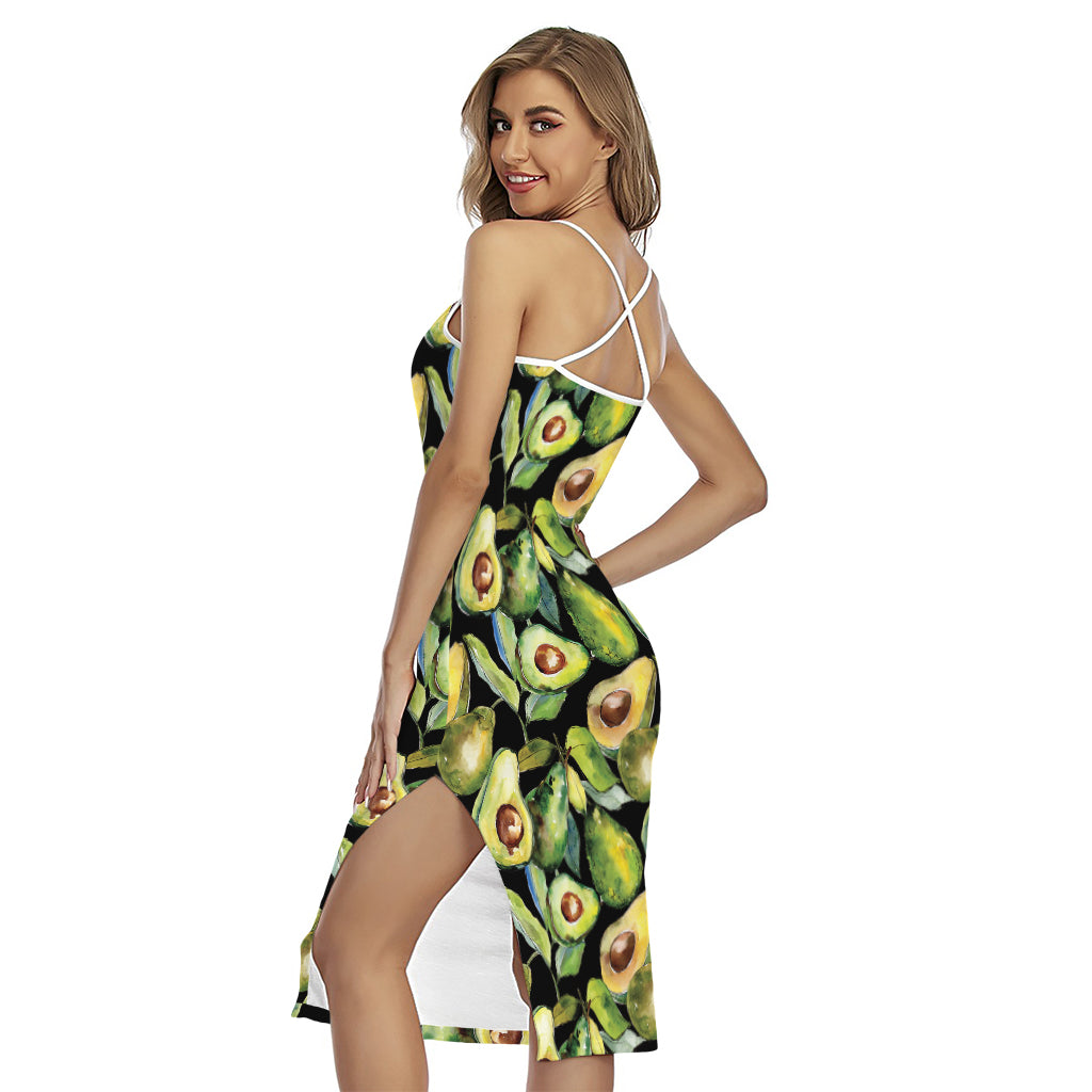 Watercolor Avocado Print Cross Back Cami Dress