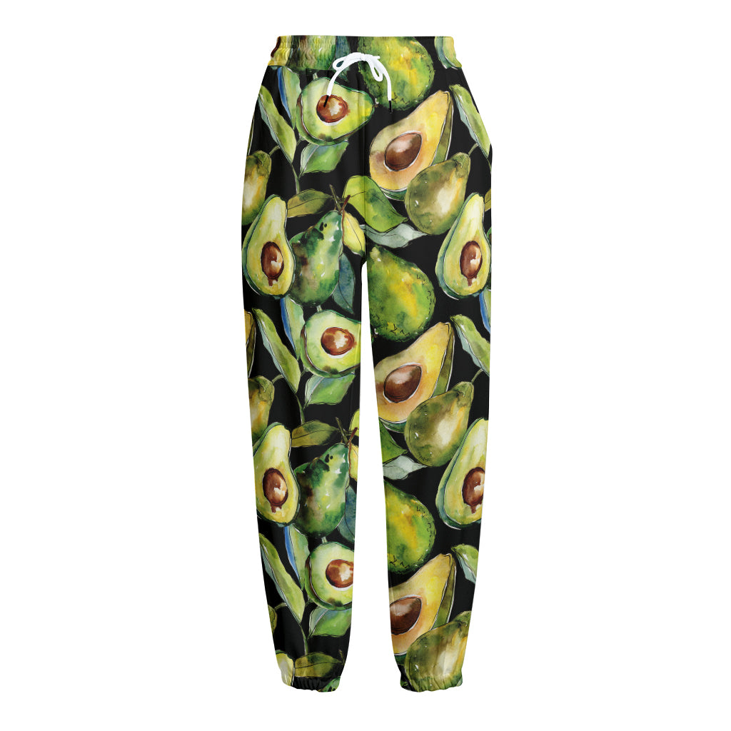 Watercolor Avocado Print Fleece Lined Knit Pants