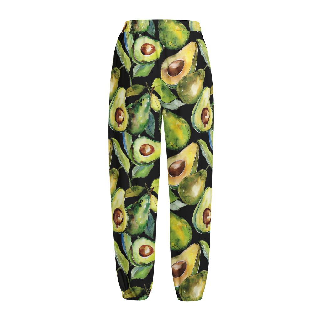 Watercolor Avocado Print Fleece Lined Knit Pants