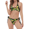 Watercolor Avocado Print Halter Scoop Tie Side Bikini