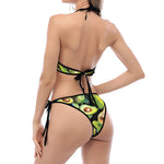 Watercolor Avocado Print Halter Scoop Tie Side Bikini