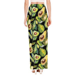 Watercolor Avocado Print High Slit Maxi Skirt