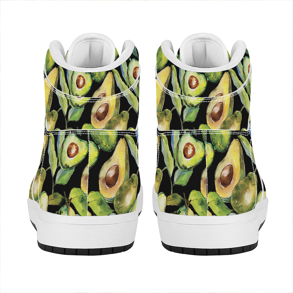 Watercolor Avocado Print High Top Leather Sneakers