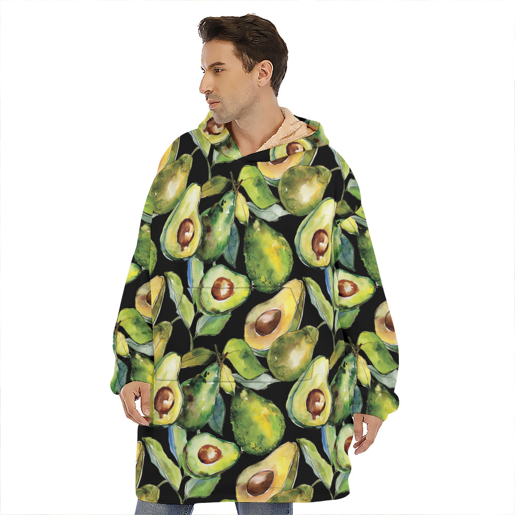 Watercolor Avocado Print Hoodie Blanket