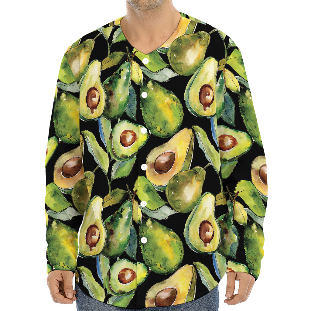 Watercolor Avocado Print Long Sleeve Baseball Jersey