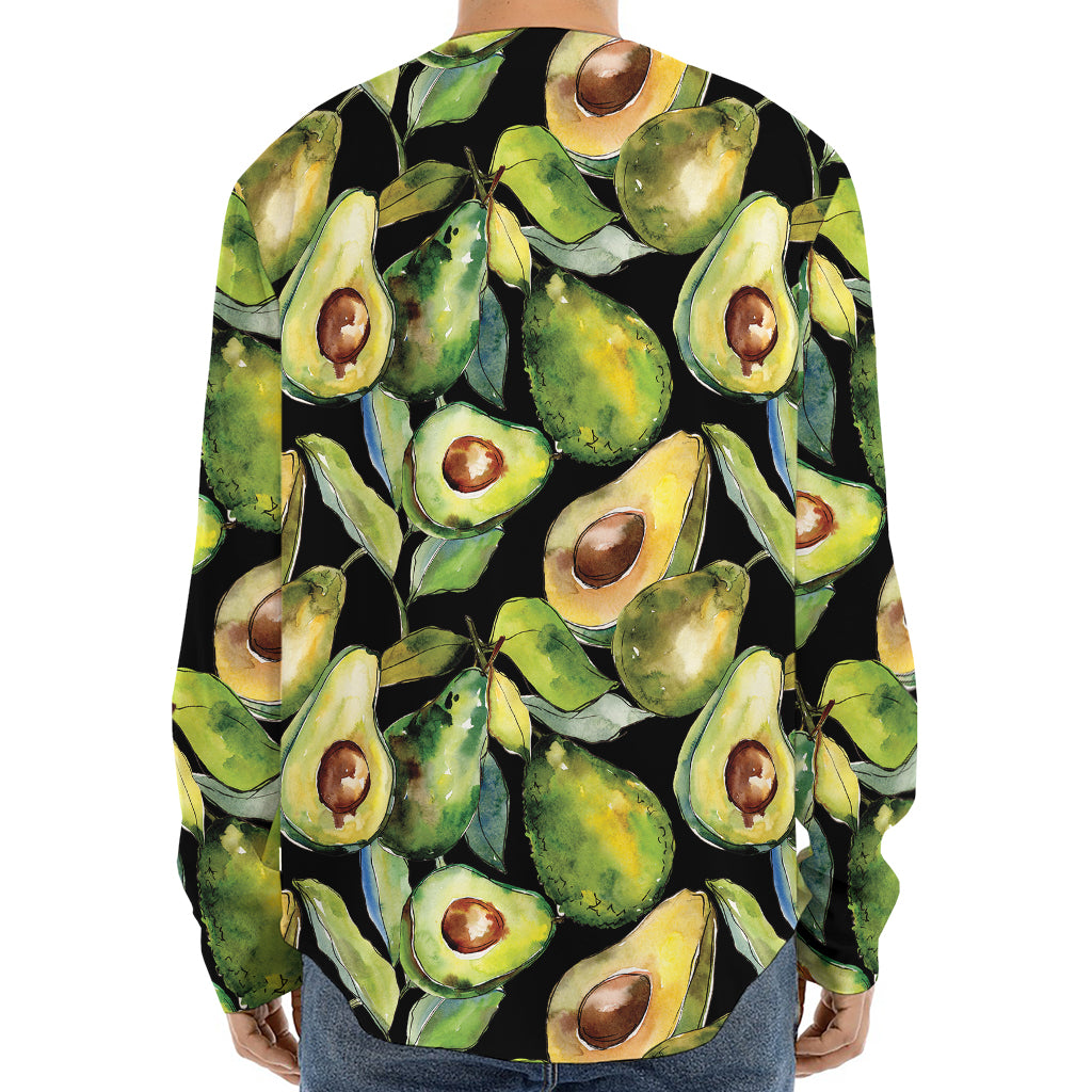 Watercolor Avocado Print Long Sleeve Baseball Jersey