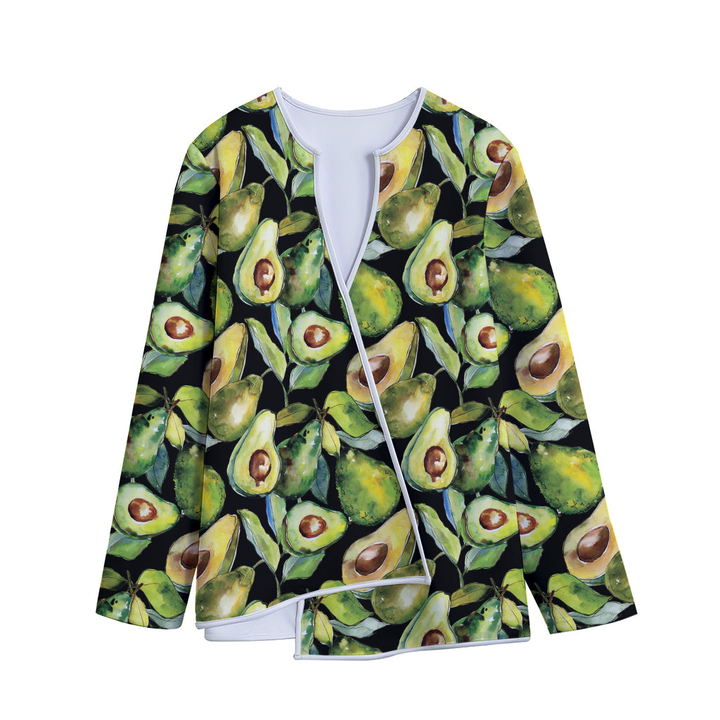 Watercolor Avocado Print Long Sleeve Short Coat