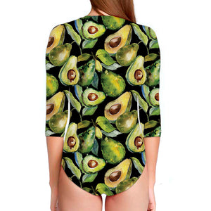 Watercolor Avocado Print Long Sleeve Swimsuit