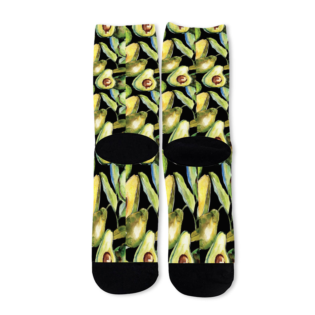 Watercolor Avocado Print Long Socks