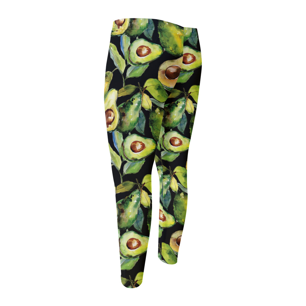 Watercolor Avocado Print Men's Compression Pants