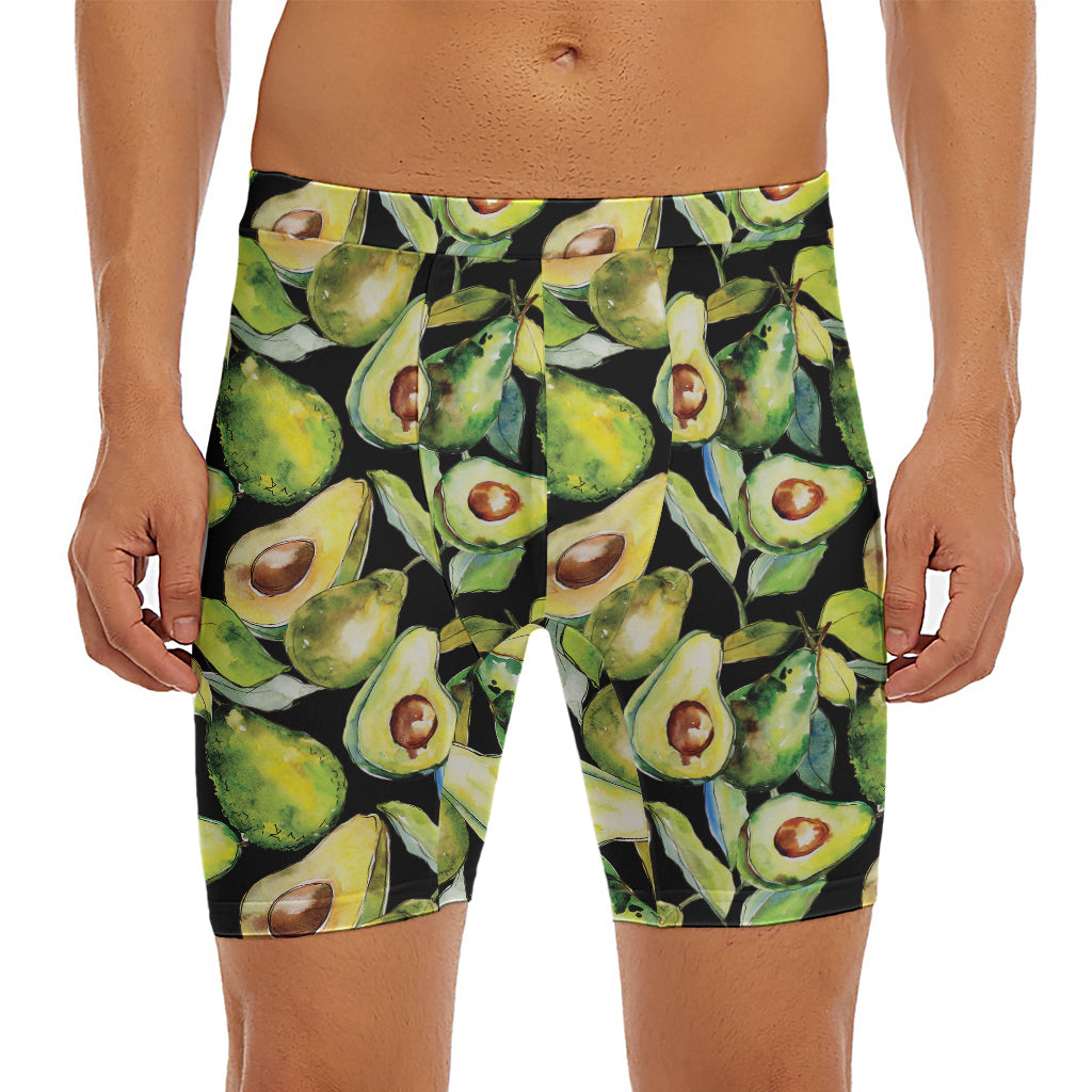 Watercolor Avocado Print Men's Long Boxer Briefs