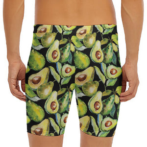 Watercolor Avocado Print Men's Long Boxer Briefs