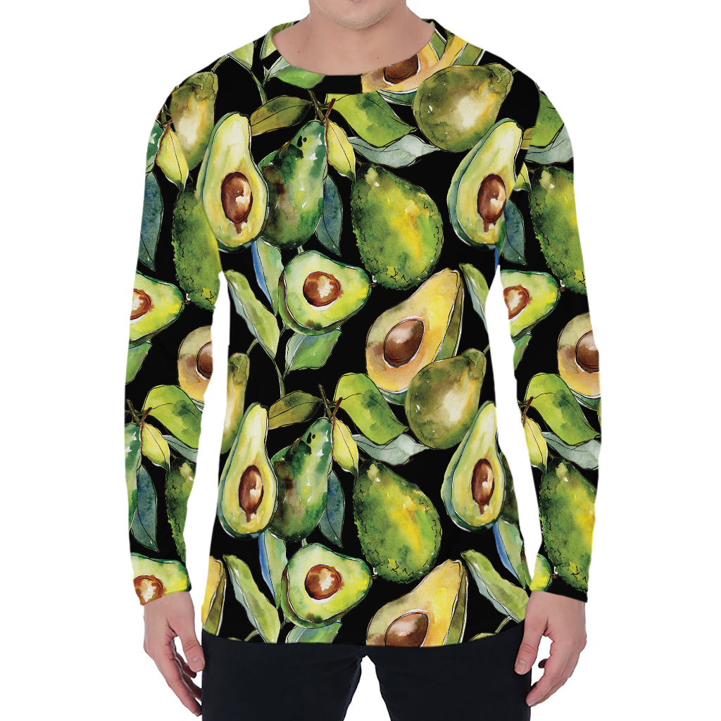 Watercolor Avocado Print Men's Long Sleeve T-Shirt