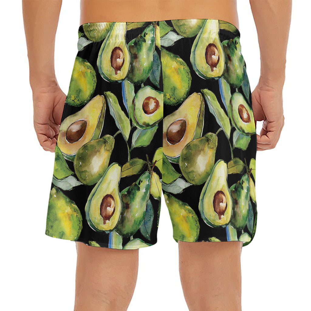 Watercolor Avocado Print Men's Split Running Shorts