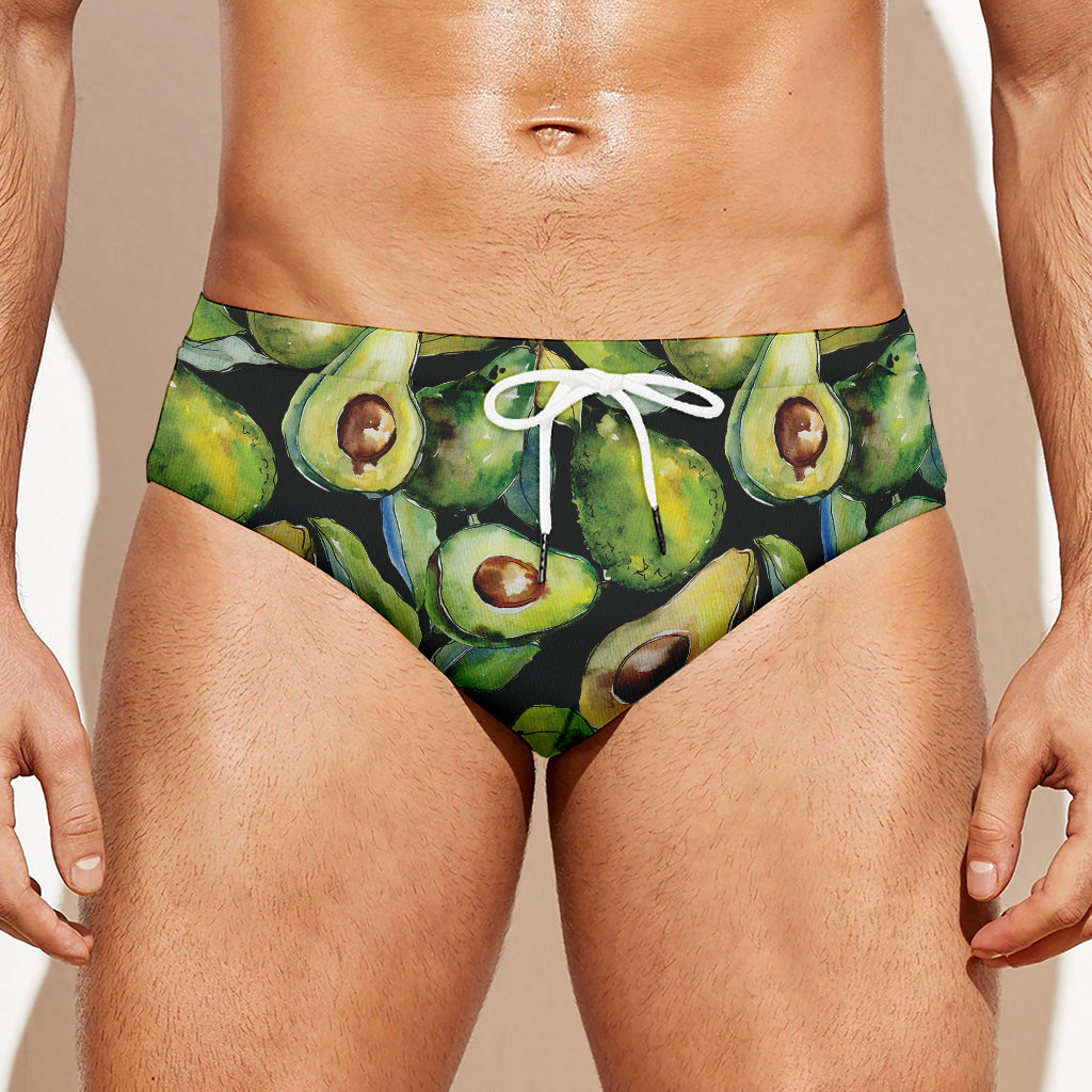 Watercolor Avocado Print Men's Swim Briefs