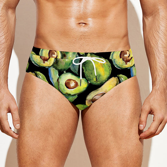 Watercolor Avocado Print Men's Swim Briefs