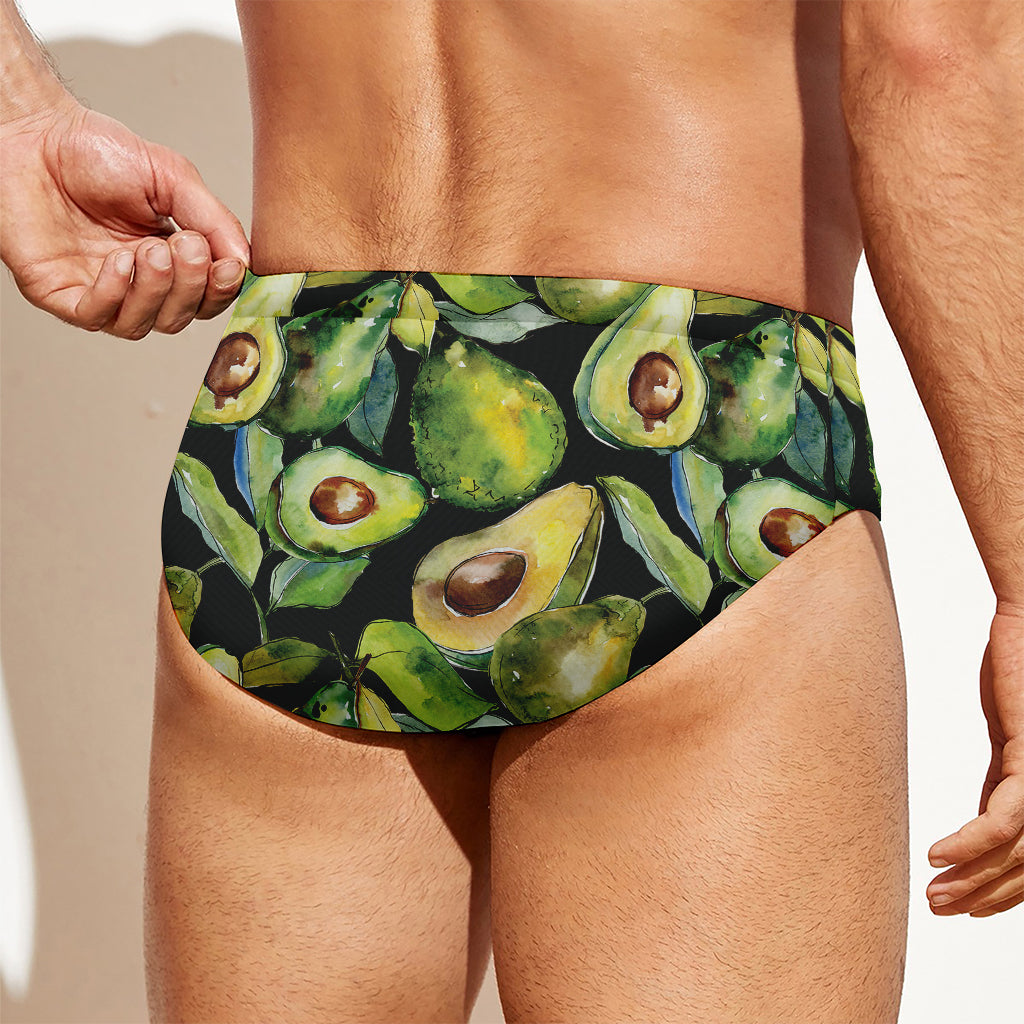 Watercolor Avocado Print Men's Swim Briefs