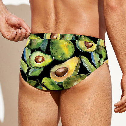 Watercolor Avocado Print Men's Swim Briefs