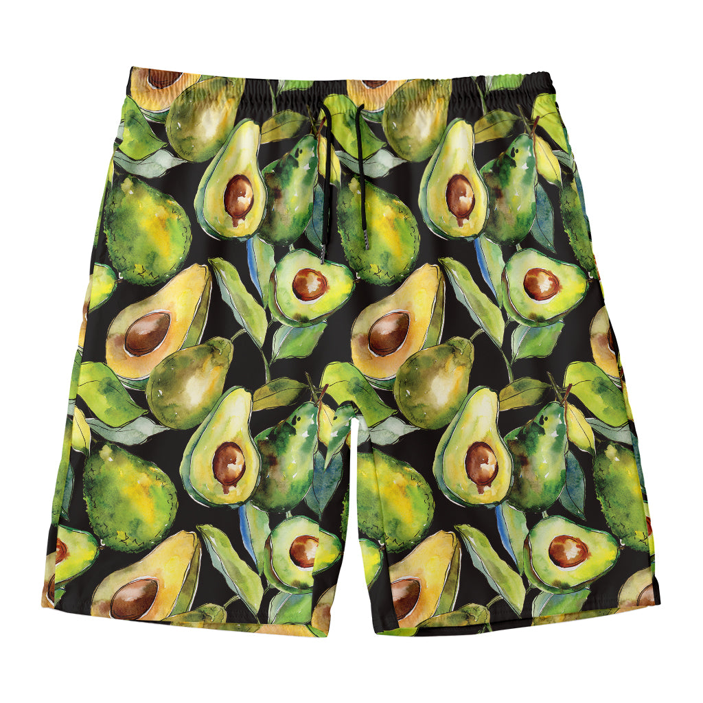 Watercolor Avocado Print Men's Swim Trunks