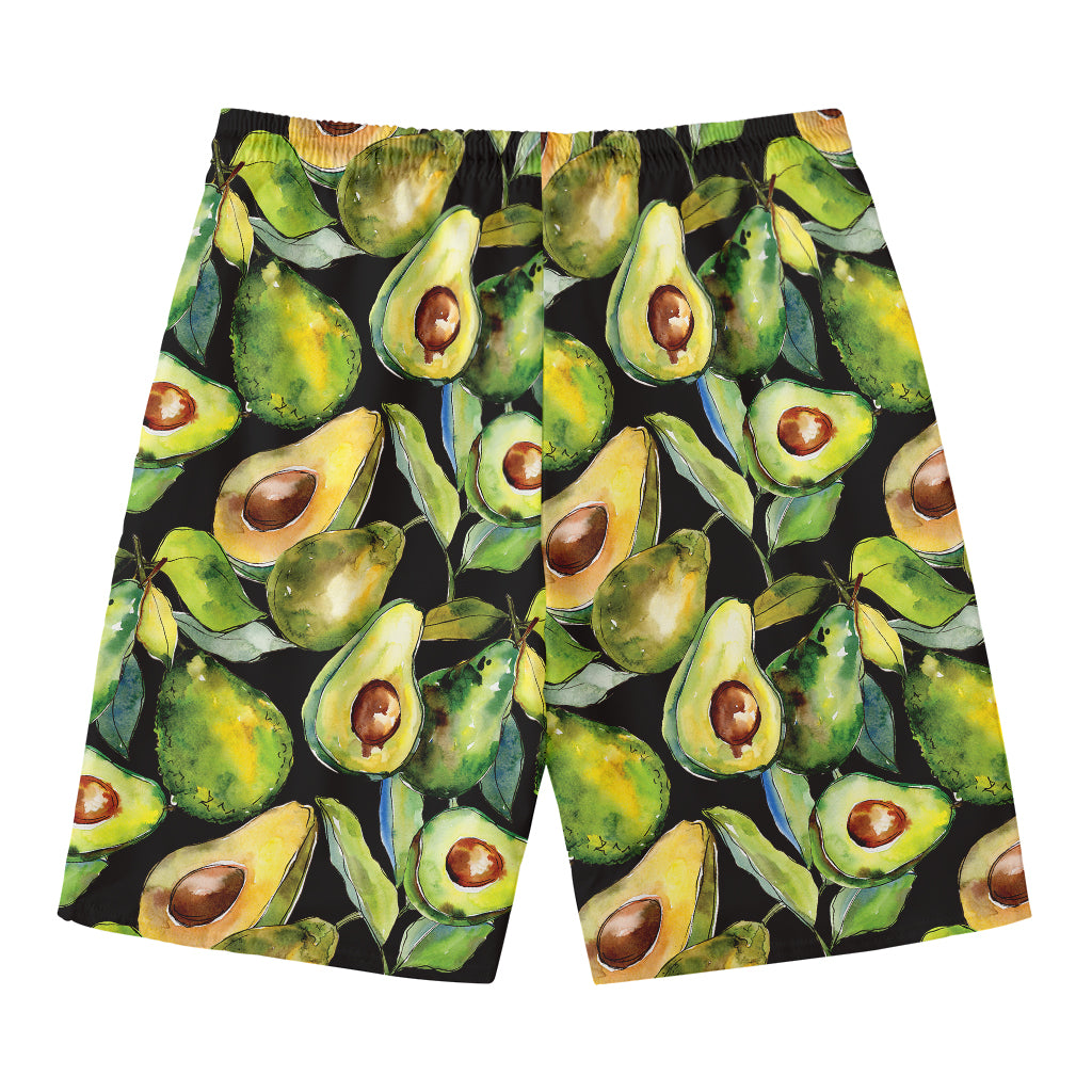 Watercolor Avocado Print Men's Swim Trunks