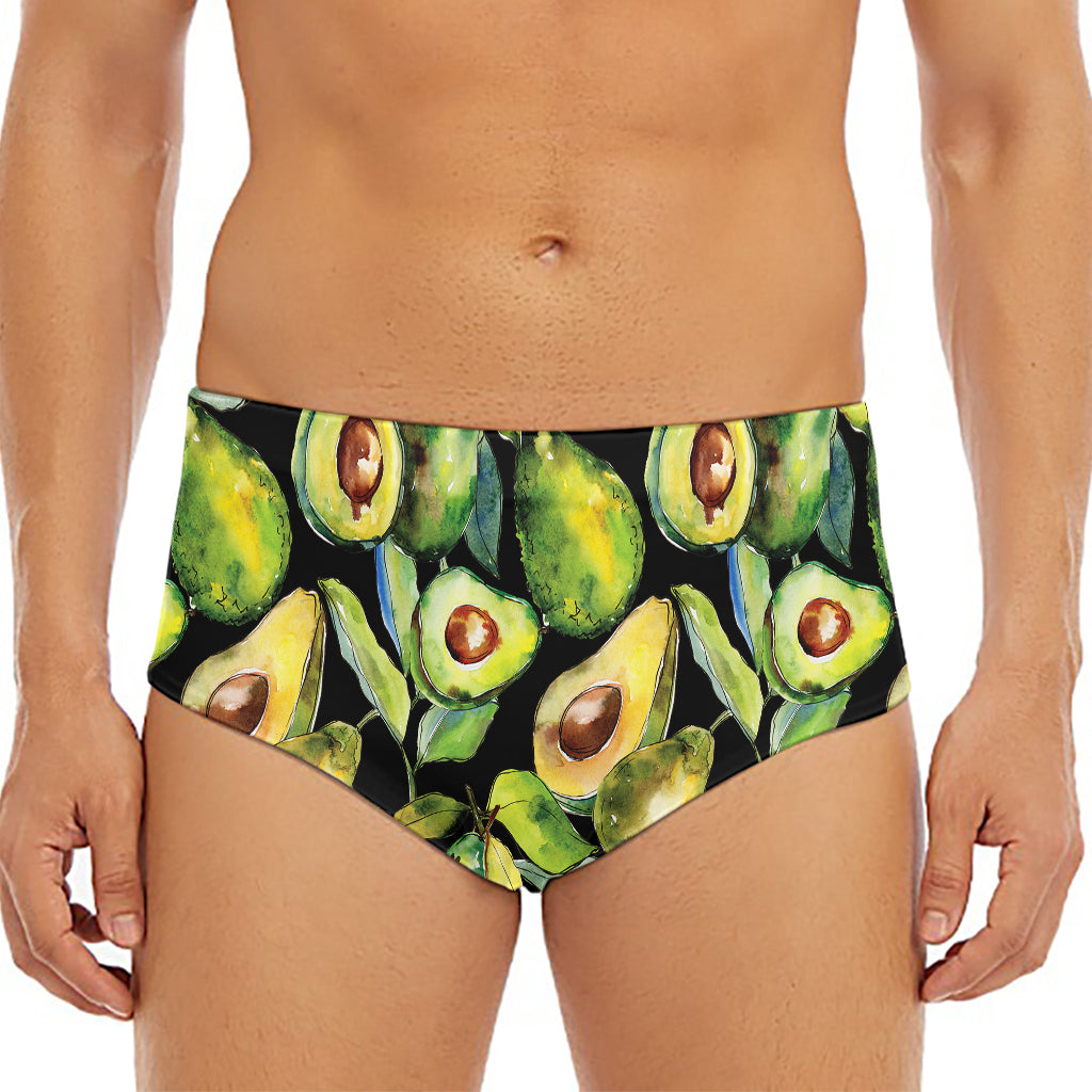 Watercolor Avocado Print Men's Triangle Swim Briefs