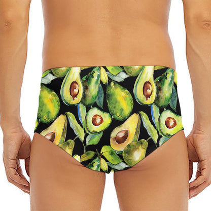 Watercolor Avocado Print Men's Triangle Swim Briefs