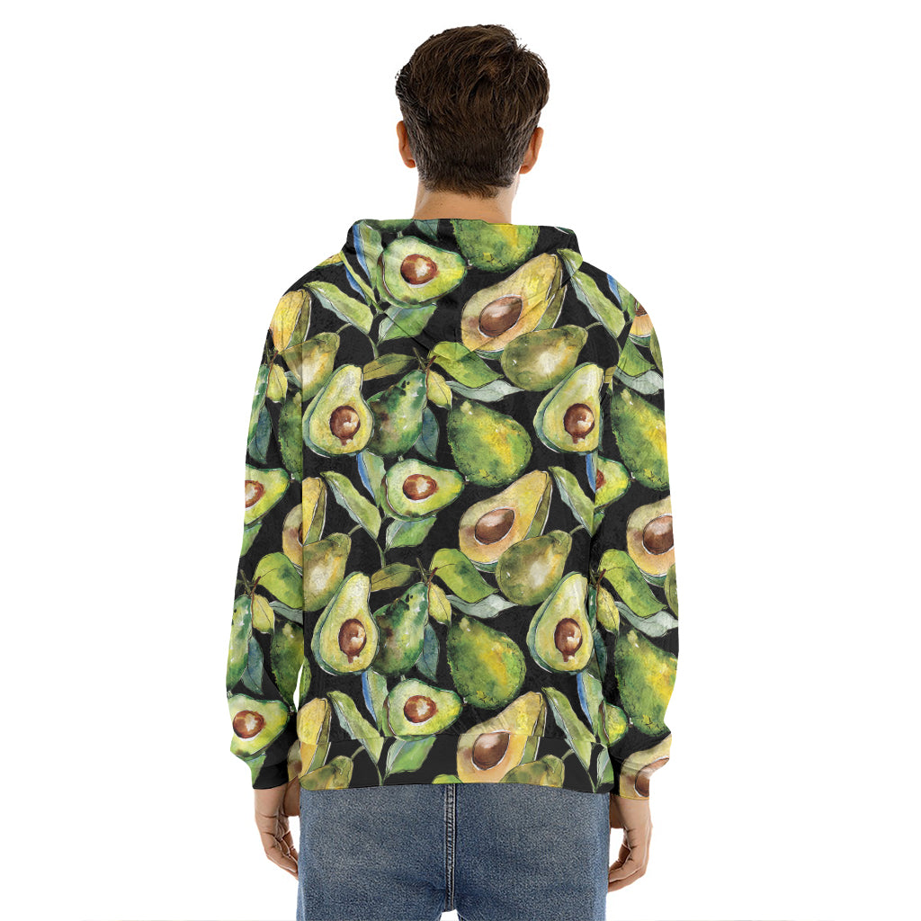 Watercolor Avocado Print Men's Velvet Pullover Hoodie