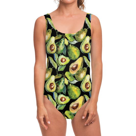 Watercolor Avocado Print One Piece Swimsuit