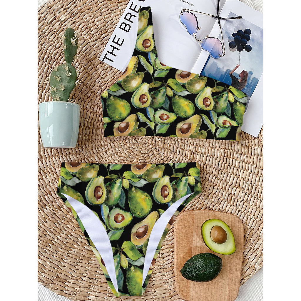 Watercolor Avocado Print One Shoulder Bikini Top