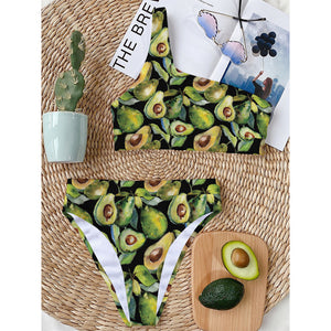 Watercolor Avocado Print One Shoulder Bikini Top