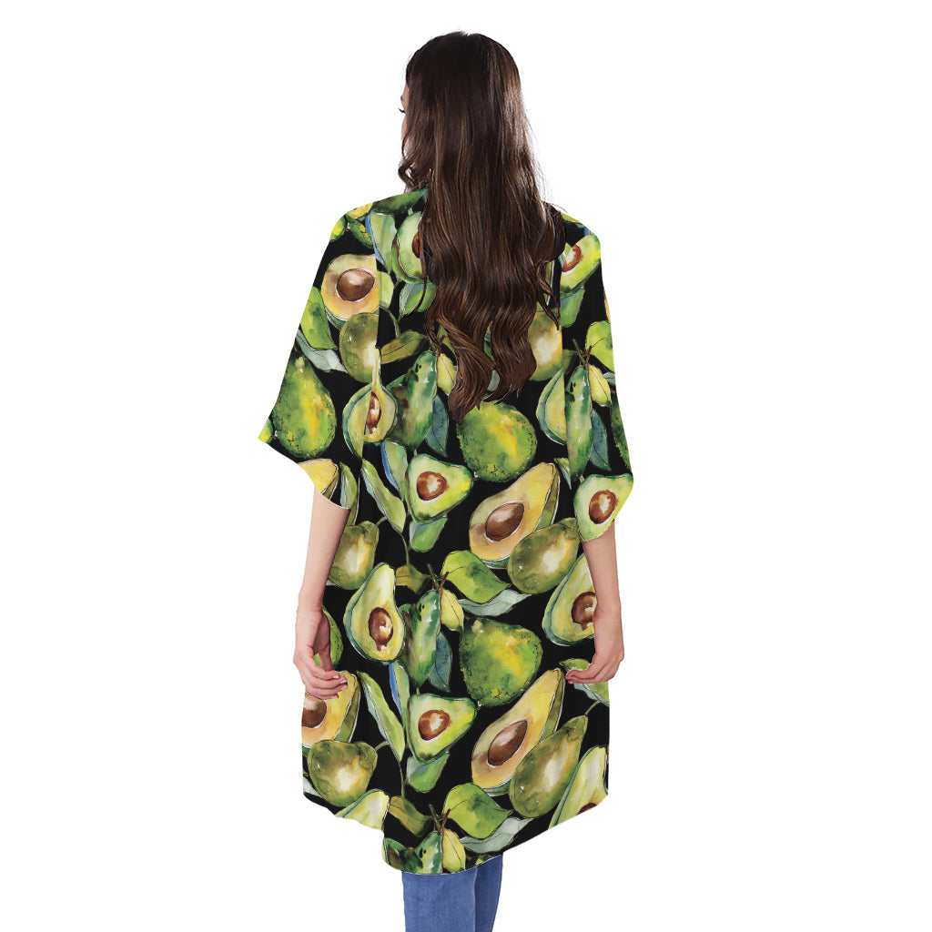 Watercolor Avocado Print Open Front Beach Cover Up