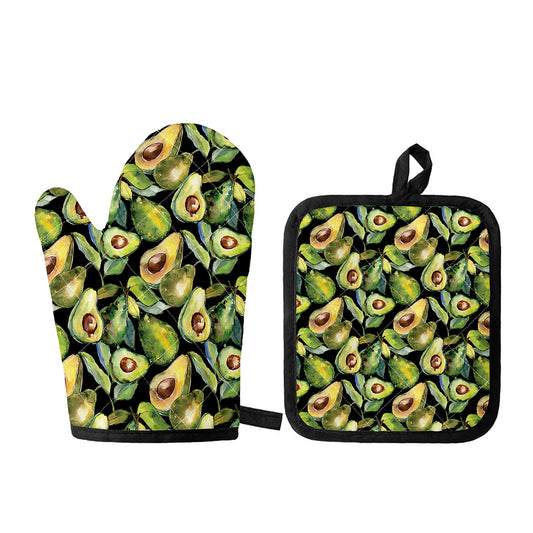 Watercolor Avocado Print Oven Mitt And Pot Holder Set