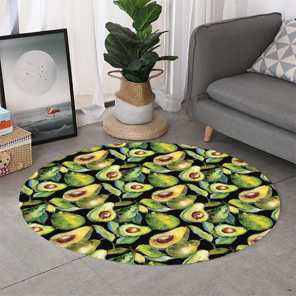 Watercolor Avocado Print Round Rug