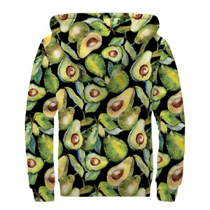 Watercolor Avocado Print Sherpa Lined Zip Up Hoodie