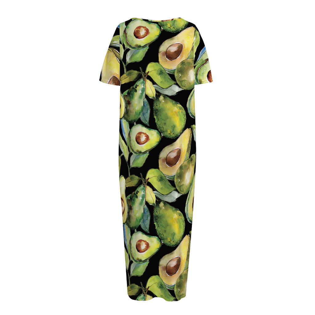 Watercolor Avocado Print Short Sleeve Long Nightdress