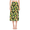 Watercolor Avocado Print Side Slit Midi Skirt