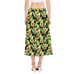 Watercolor Avocado Print Side Slit Midi Skirt