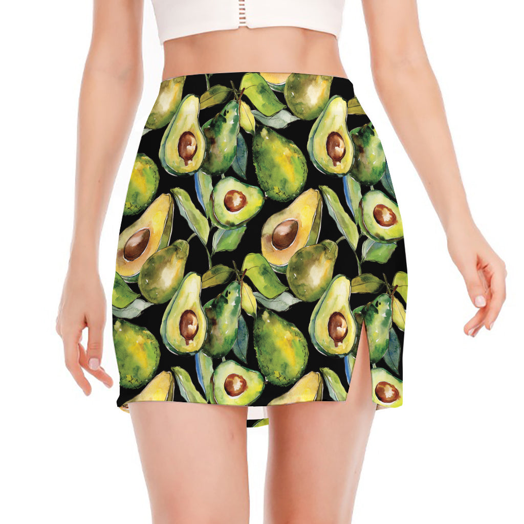 Watercolor Avocado Print Side Slit Mini Skirt