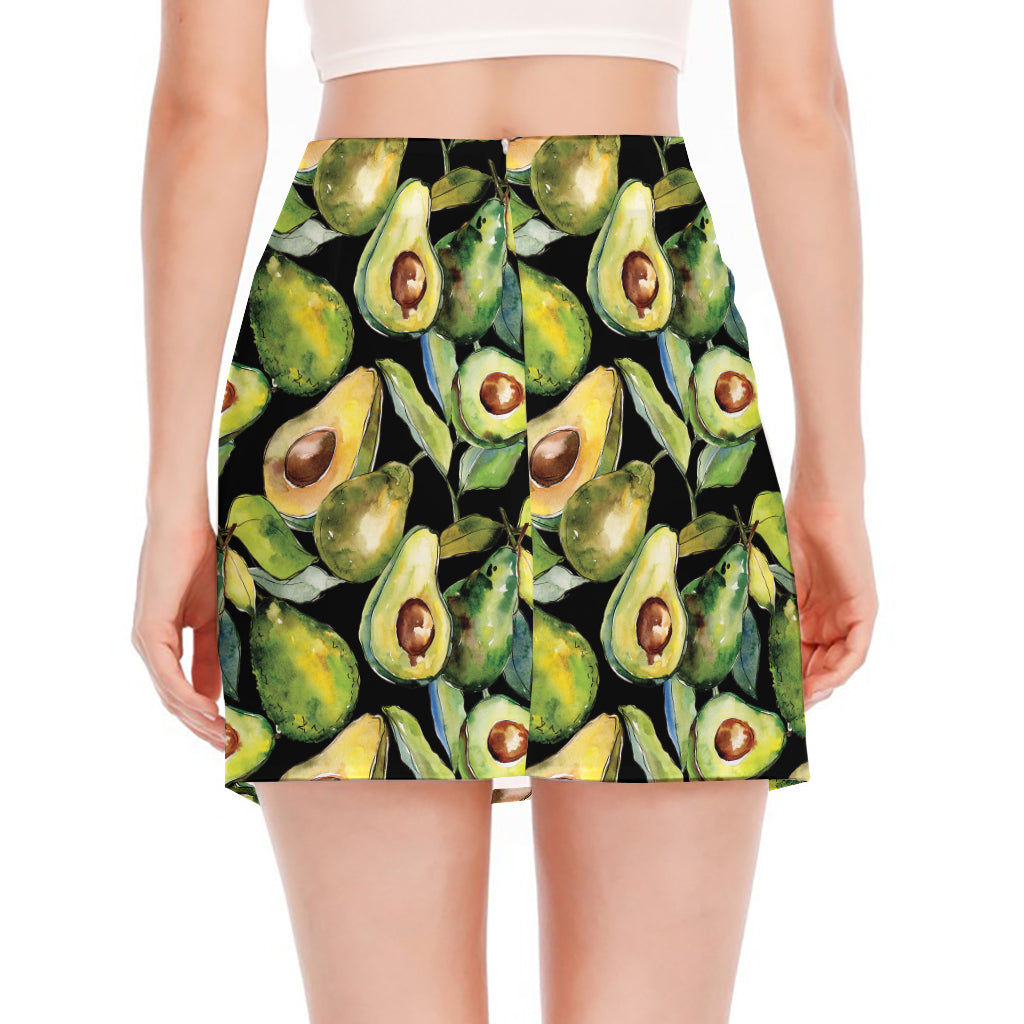 Watercolor Avocado Print Side Slit Mini Skirt