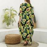 Watercolor Avocado Print Silk V-Neck Kaftan Dress