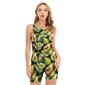 Watercolor Avocado Print Sleeveless One Piece Swimsuit