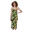 Watercolor Avocado Print Slim Fit Midi Cami Dress