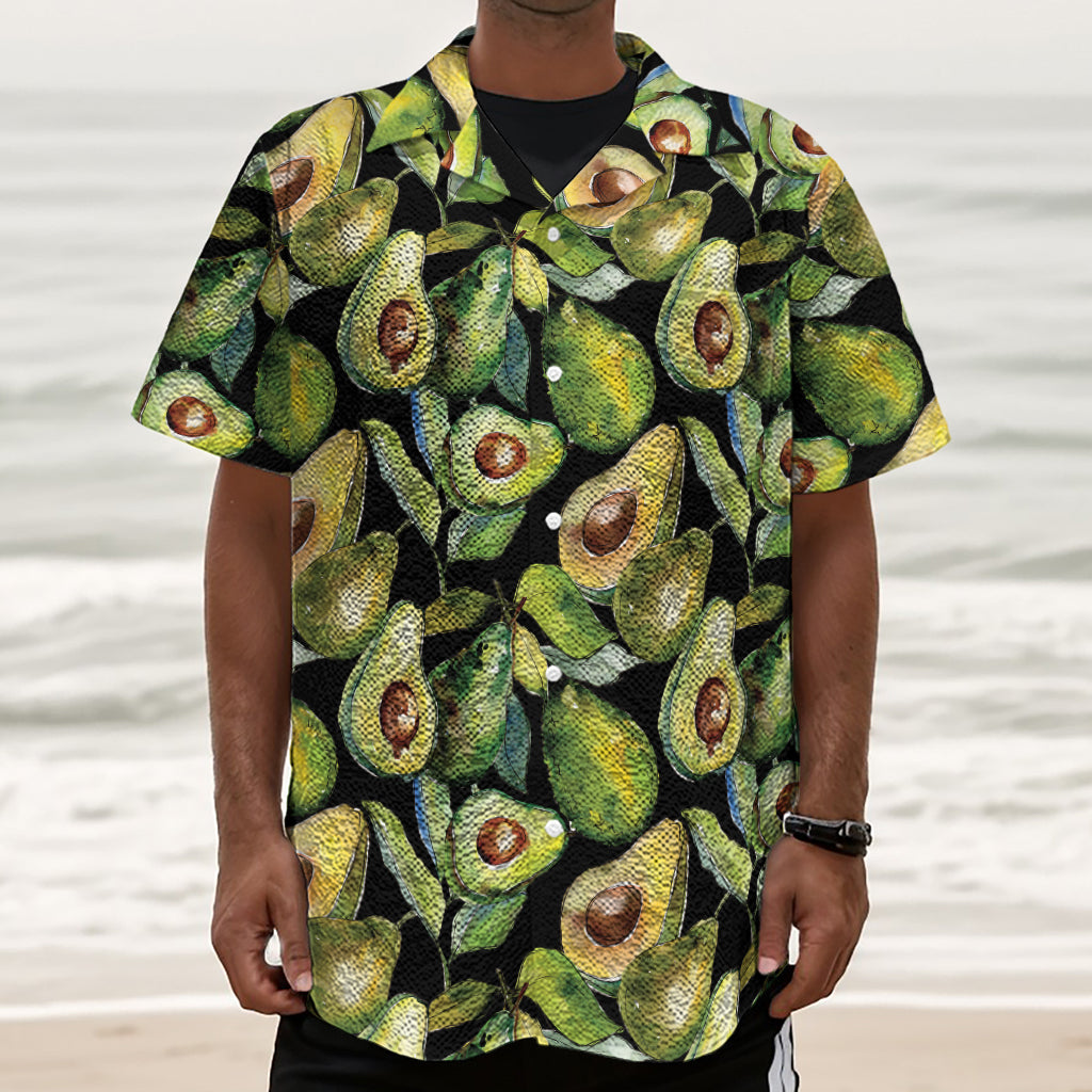 Watercolor Avocado Print Textured Short Sleeve Shirt