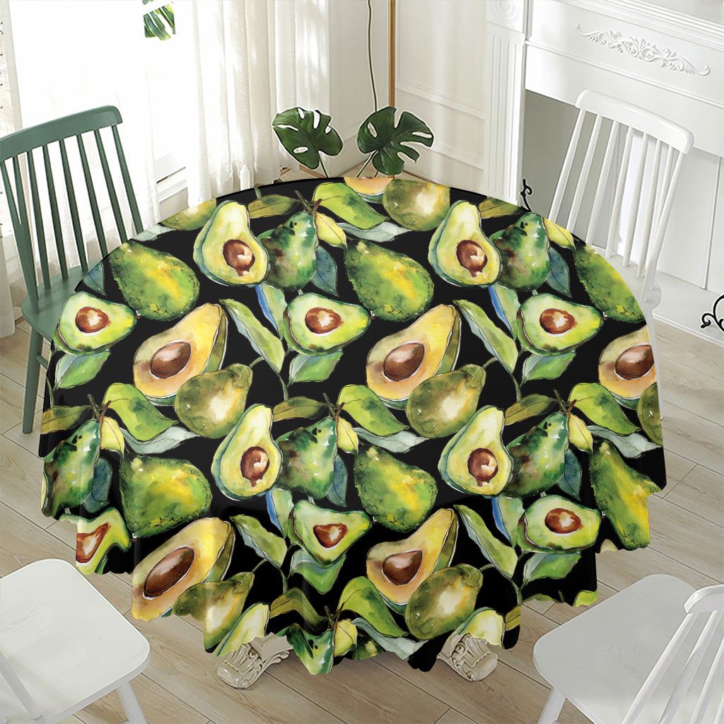 Watercolor Avocado Print Waterproof Round Tablecloth