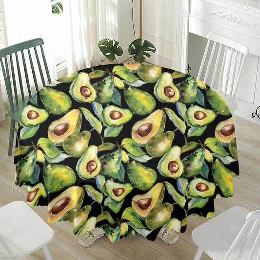 Watercolor Avocado Print Waterproof Round Tablecloth